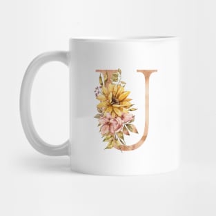 Watercolor sunflower bouquet monogram letter U Mug